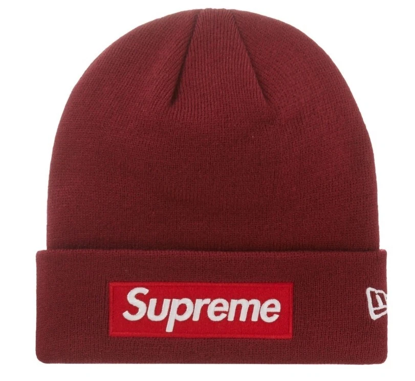 Boîte Supreme New Era logo Beanie Cardinal World Famous Beanie FW22 taille unique neuve