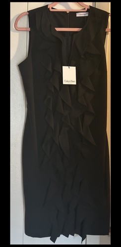 Calvin Klein Women's Size 10 Sleeveless Sheath Ruffle Peplum Black Formal Dress