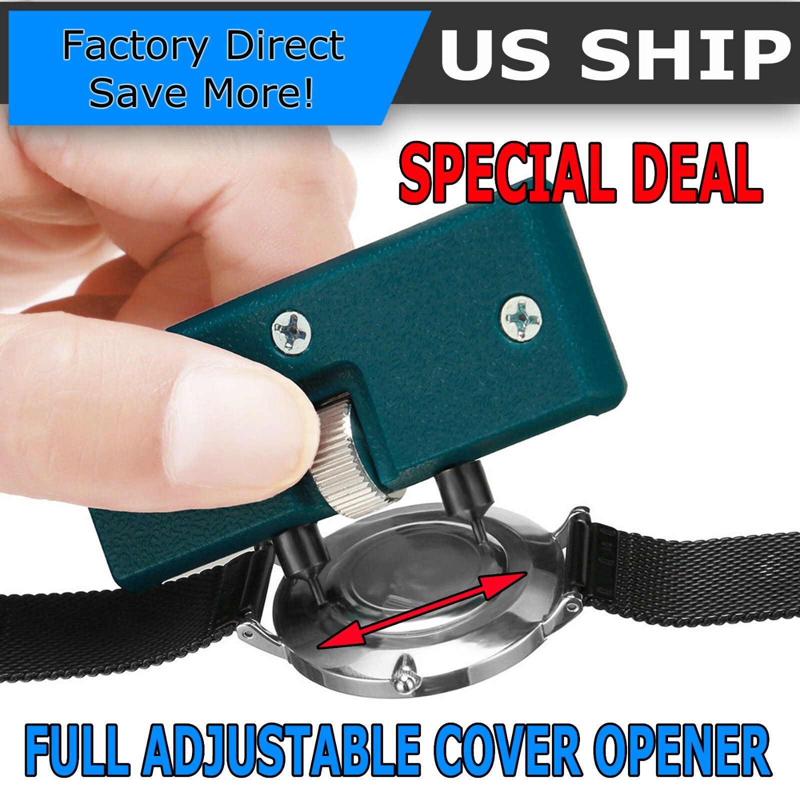 Adjustable Rectangle Watch Back Case Cover Opener Remover Wrench Repair