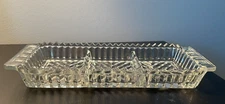 Vintage Glass Relish Appetizer Dish Three Sections Sawtooth Edges Ribbed Sides