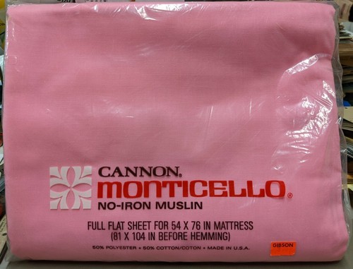 Vintage Cannon Monticello No Iron Muslin Full Flat Sheet Solid Pink NIP NOS