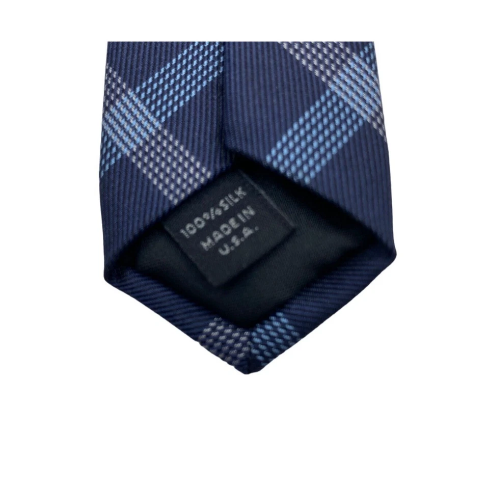 Corbata de seda John Varvatos azul a cuadros para hombre hecha en EE. UU. Carrera empresarial Foto 4 de 4