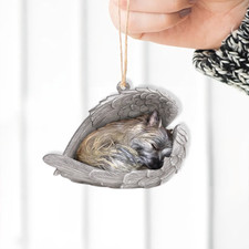 Cairn Terrier Dog Sleeping Angel Car Ornament, Cairn Terr Angel Wings Ornament