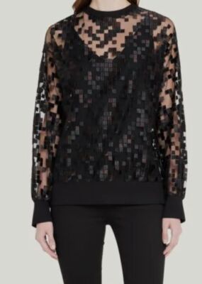 $2390 Akris Punto Women's Black The Order of Things Embroidered Tulle Top Size 4