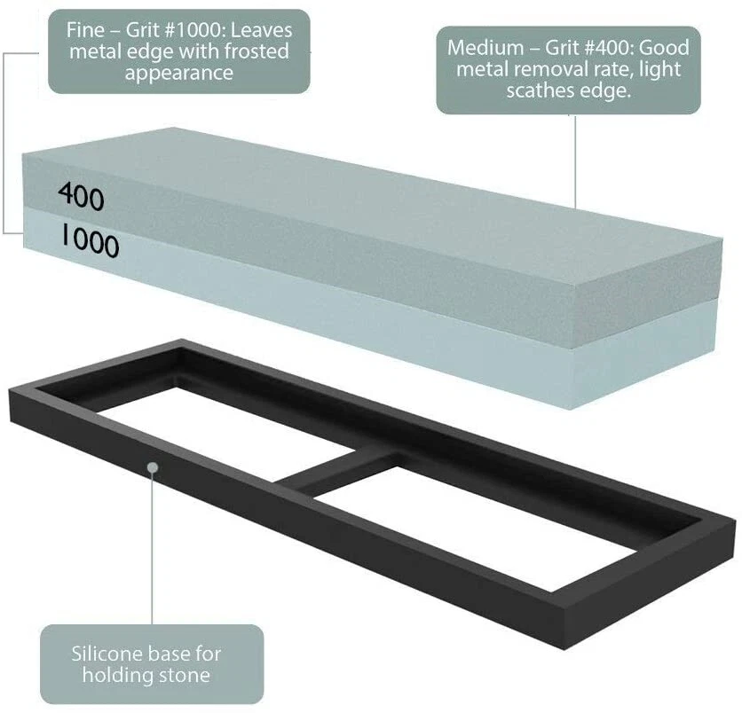 Juego de piedras de afilar cuchillos piedra de afilar doble cocina 400 1000 grano antideslizante Foto 4 de 4