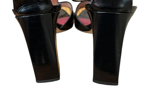 Kate Spade Size 6.5 Black Patent Leather Ankle Strap Heels Open Toe Italy - Picture 6 of 8