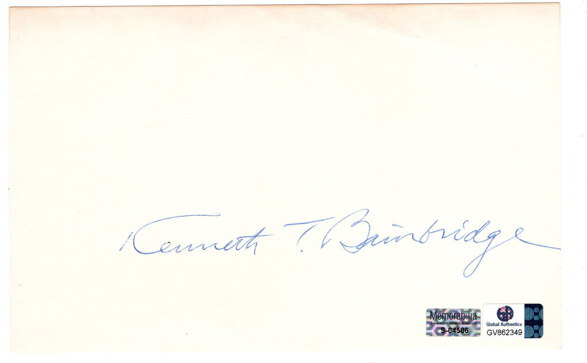 Kenneth Bainbridge Signed Index Card Autographed / Physicist Kenneth Bainbridge Signed Index Card Autographed / Physicist