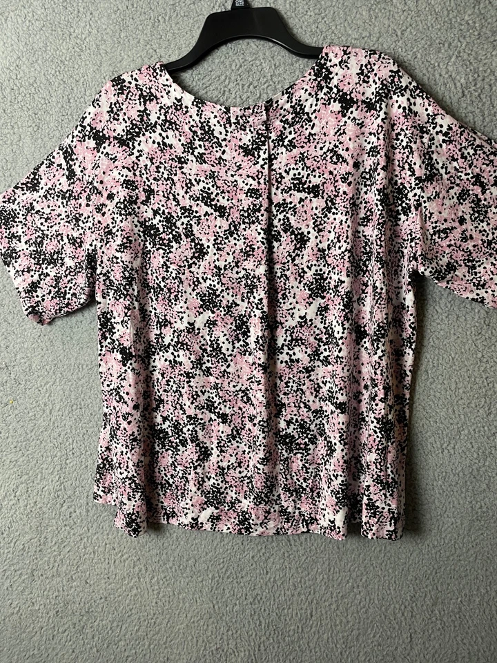 Donna Karan Ropa de Dormir Pijama Top Mujer L Rosa Gris Cuello Mangas Cortas Salón Foto 2 de 4