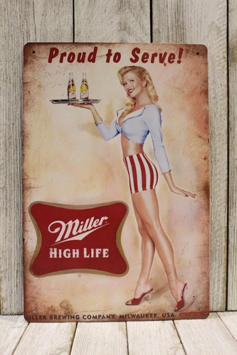 Miller Beer Sexy Pinup Girl Tin Sign Bar Irish Pub Vintage Rustic Style