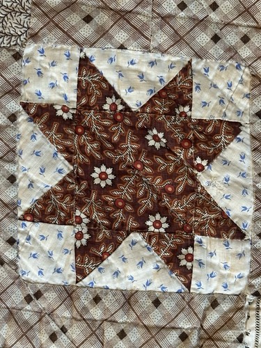 Antique Civil War Era Quilt LeMoyne 8 Point Star Calico Madder Green Copper - 第 6/24 張圖片