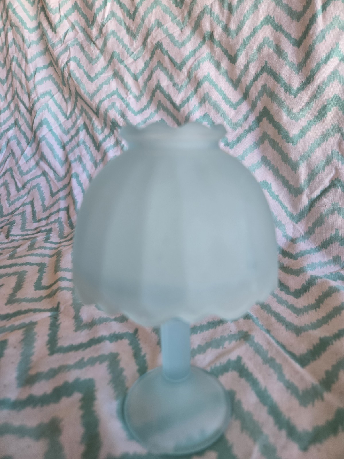 Vintage Frosted Satin Glass Blue Fairy Lamp Votive Holder  Made in Taiwan