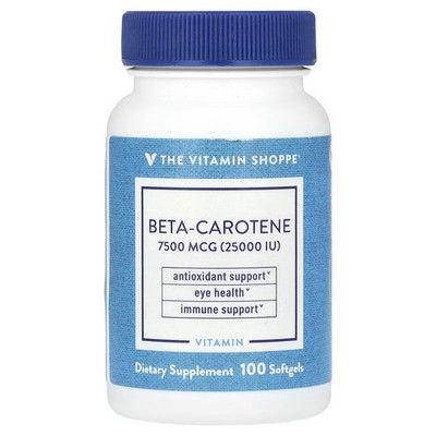 2 X The Vitamin Shoppe, Beta-Carotene , 7,500 mcg (25,000 IU), 100 Softgels