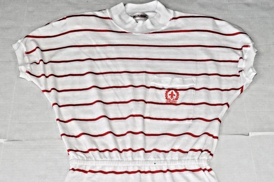Camisetas de vestir vintage talla L años 80 rojo blanco a rayas hombreras cintura elástica Foto 3 de 4
