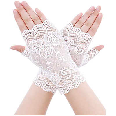 Breathable Polyester Mesh Fingerless Gloves for Women Lace UV Protection Summer