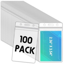 Marspark 100 Pieces Clear Plastic Name Badge ID Card Holders Vertical Name Ba...