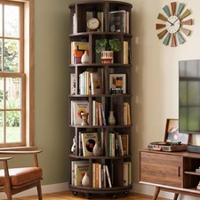 6-Tier Rotating Bookshelf Tower Solid Wood 360 Revolving Bookcase