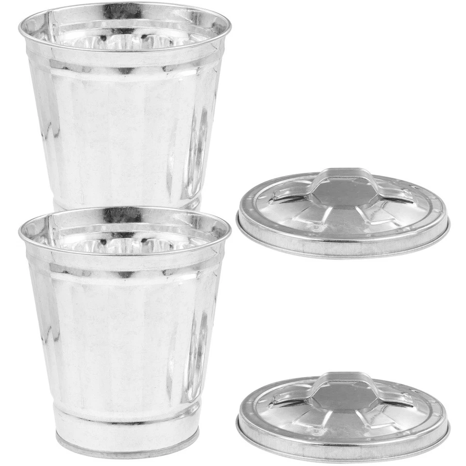 2 Pcs Büromülleinmer Blech Mülleimer Mit Deckel Küchenabfallbehälter - Bild 4 von 4