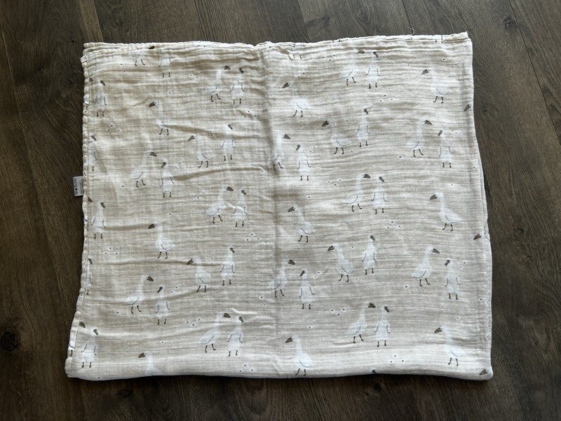 Goose duck Print Neutral White Tan Bamboo Blend Baby Blanket Lightweight Summer