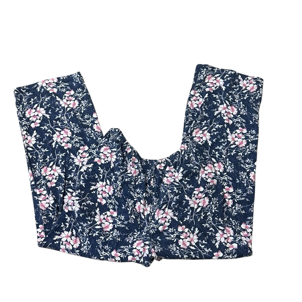 Encore Karen Neuburger Floral Pajama Set M Button Up Blue Pink V Neck Long Sleev - Image 2 of 4