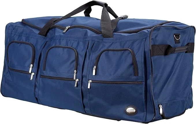 Bolso de Lona Rockland Rolling Ruedas de 40 Pulgadas Cremallera Bolsillos Grandes Azul Marino Foto 3 de 4