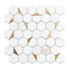 OYASIMI 10-Sheet Hexagon Peel Stick Backsplash Tile 12x12 Carla White Mixed