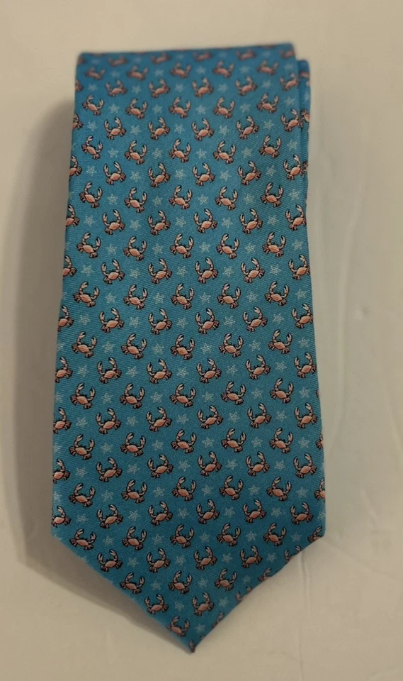 Gravata Izod gola de seda azul caranguejo estrela do mar 3,25” largura 59” L praia costeira preppy em excelente estado usado - Imagem 2 de 4