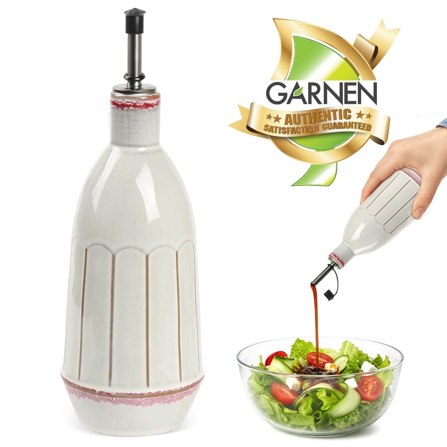 Garnen Olive Oil Dispenser Bottle Ceramic 17oz, Vinegar Dispenser Pour Bottle