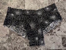 VICTORIA'S SECRET PINK XS BLACK WHITE SPIDERWEB LACE HALLOWEEN CHEEKY PANTIES