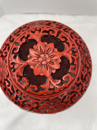 Unique Vintage CINNABAR Ginger Jar w/ Lid Brass Yun Kang-Art Design - Picture 6 of 16