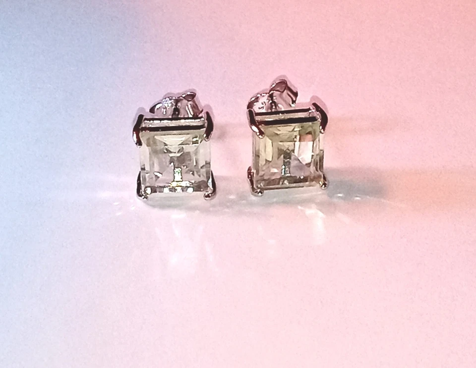 5 Ctw Green Amethyst,square cut heat treated Earrings, Solid Sterling Silver New - Image 4 of 4