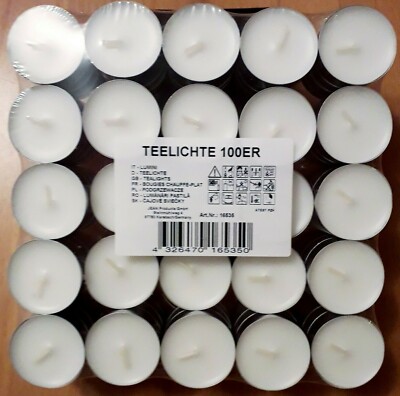 100 xTeelichter , Tealights Blockform ohne Duft, ca 4 h Brenndauer