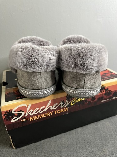Skechers Cali Cozy Womens Size 7.5 Wide Fit Gray Suede Faux Fur Slip-On Slippers - Picture 5 of 9