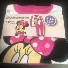 Girls Minnie Mouse 2 Piece Pajama Set PJ Sleepwear Size 12m Long Sleeve Cotton