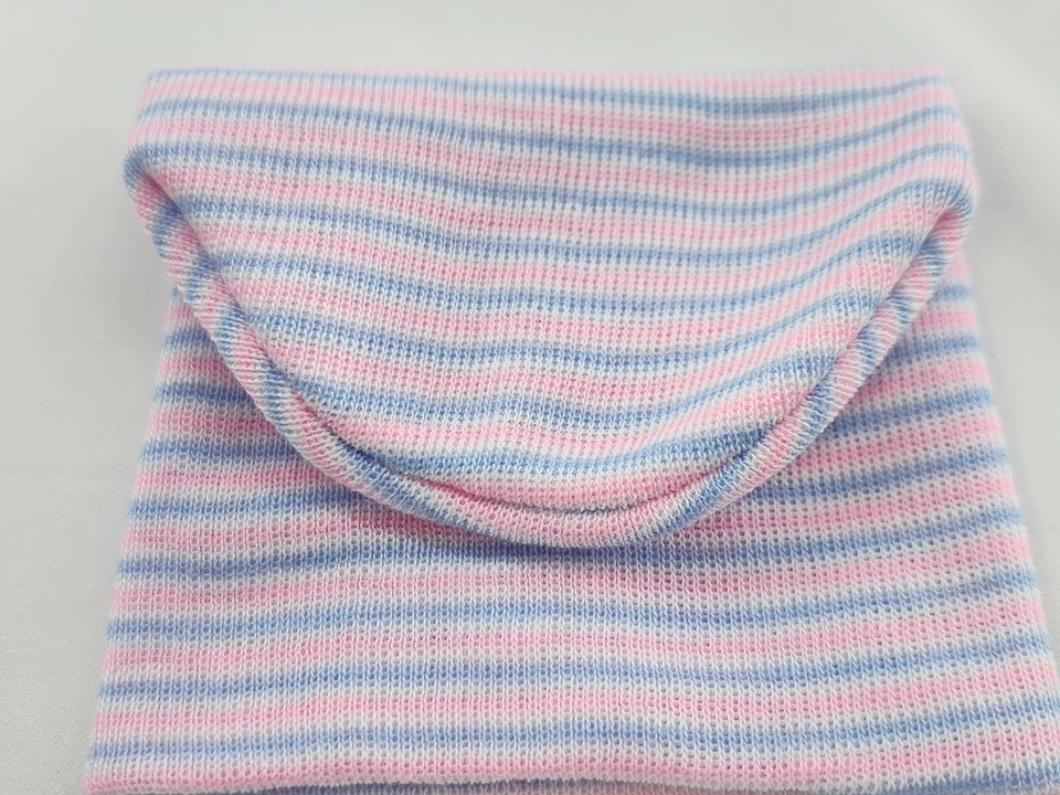 Newborn Hospital Hat Blue/Pink Striped Set Of 5 2-layer/Ply Rounded Cap - Image 2 of 2