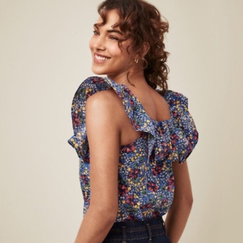 Top Ann Taylor floreale con volant collo quadrato in cotone XS, S, M, L, XL - Foto 5 di 5