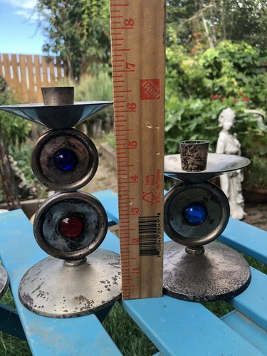 3 Vintage Silverplated Candle Holders With Hand Blown Glass 8”, 6”, 4” RARE - Picture 8 of 12