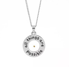 Mustard Seed "All Things Are Possible" Circle Necklace Pendant Stainless Steel