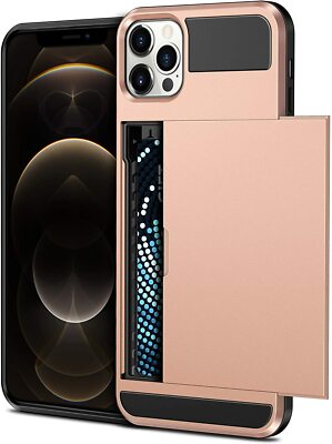 iPhone 12 Pro Max Handyhülle Schutzhülle Kartenfach Slot Wallet Rosegold
