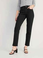 Ladies High Waisted Straight Leg Black Jeans Ex UK Store Denim Rolled Cuff Leg