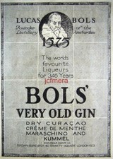 BOLS" "Very Old Gin" Schnaps ANZEIGE - Original kleiner Druck 1921/2 AD