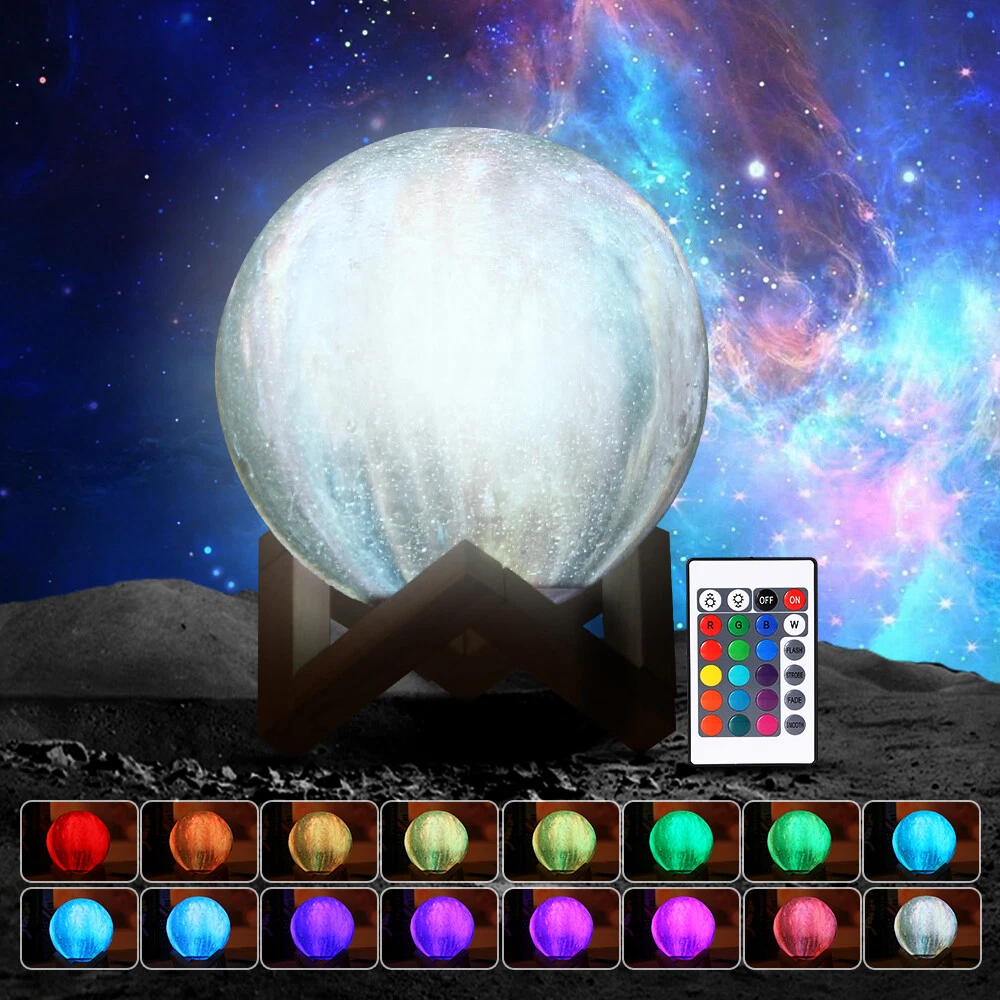 16 Colors LED USB Star Galaxy Moon Lamp w Stand Remote 3D Bedroom Night Light