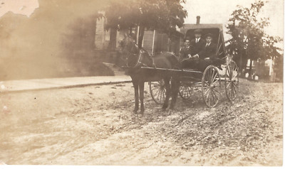 Postcard RPPC 3 Men in Carriage Pulled by Horse Street Scene c1915 9476