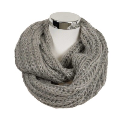 Grobstrick Strickschal  Loopschal  100% Viskose Pailletten Glitzer Grau edel