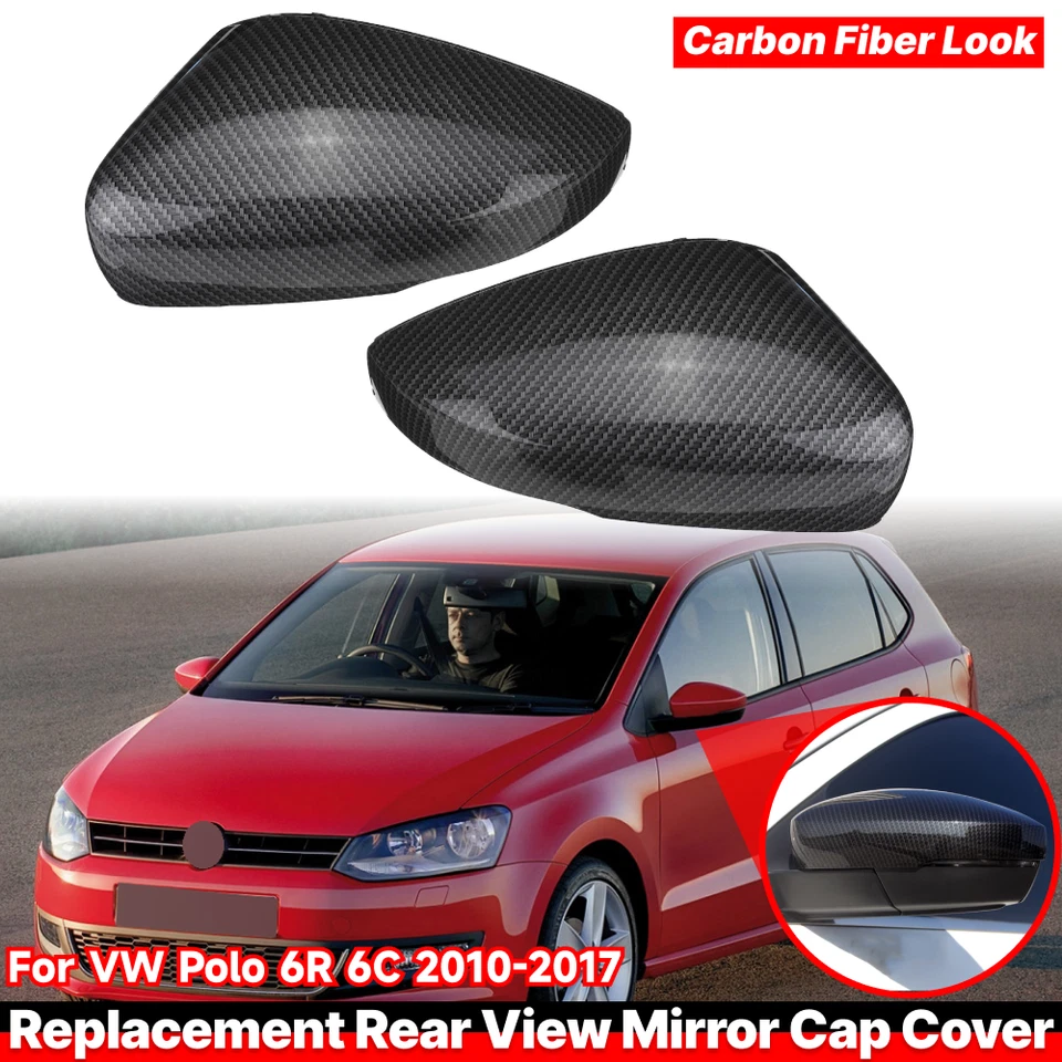 2 tapas de espejo tapa de carcasa de espejo óptica de carbono para VW Polo 6R 6C 2010-2017 - Imagen 2 de 4