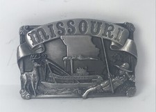 VINTAGE 1984 SISKIYOU BELT BUCKLE MISSOURI STEAMBOATS HUNTING FISHING