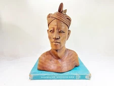 Vintage Hand Carved Wood Bust Head Sculpture Native Indigenous Man Bali Folk Art