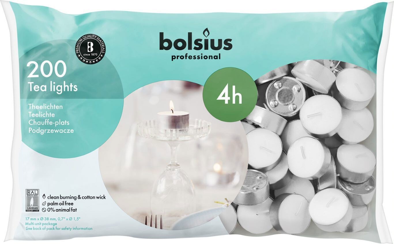 200 x  Tea Lights 4 Hour Bolsius Professional Candles Catering Restaurant