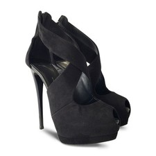 NEW GIUSEPPE ZANOTTI Sharon Black Suede Peep Toe Platforms, Size 37.5