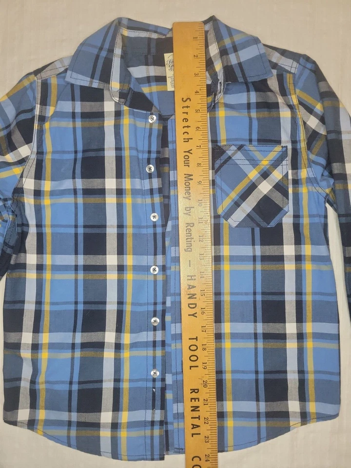 Camisa de manga larga para niños L (10/12) descolorida azul gloria, negra, dorada a cuadros con botones Foto 4 de 4