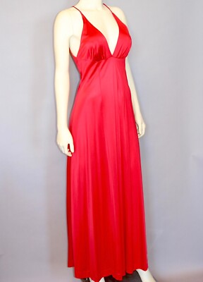 Vintage VANITY FAIR 60s Sexy Plunge Red Long Maxi Slip Dress Night gown  32/S | eBay